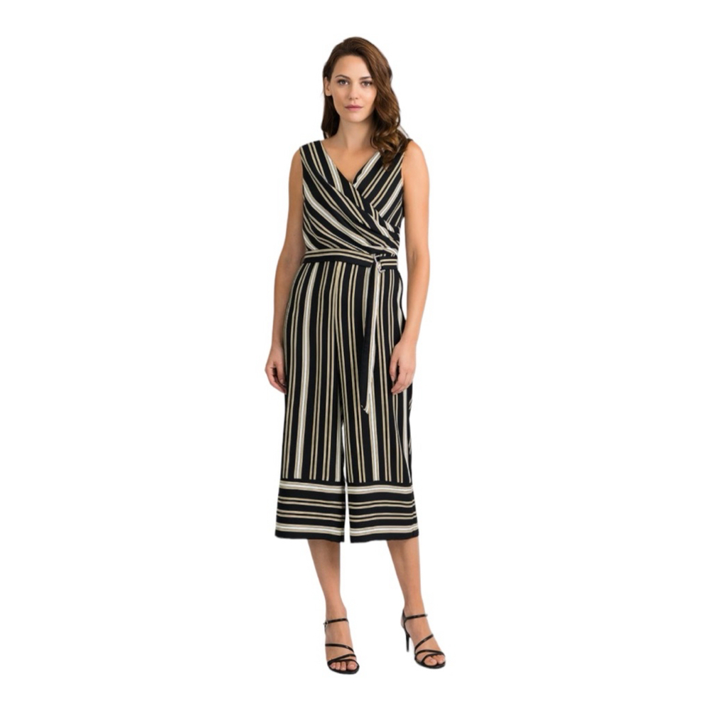 Joseph Ribkoff Black and Cream Striped Jumpsuit